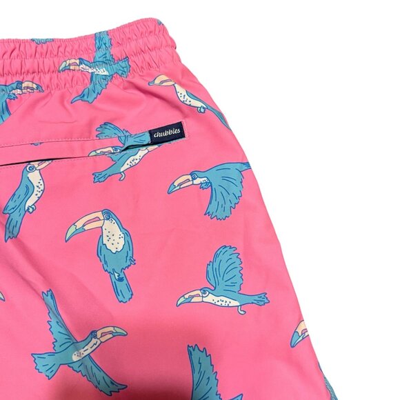 Chubbies Toucan Swim Trunks Pink With Drawstring Waist & Back Pocket - Mens S - Picture 5 of 5
